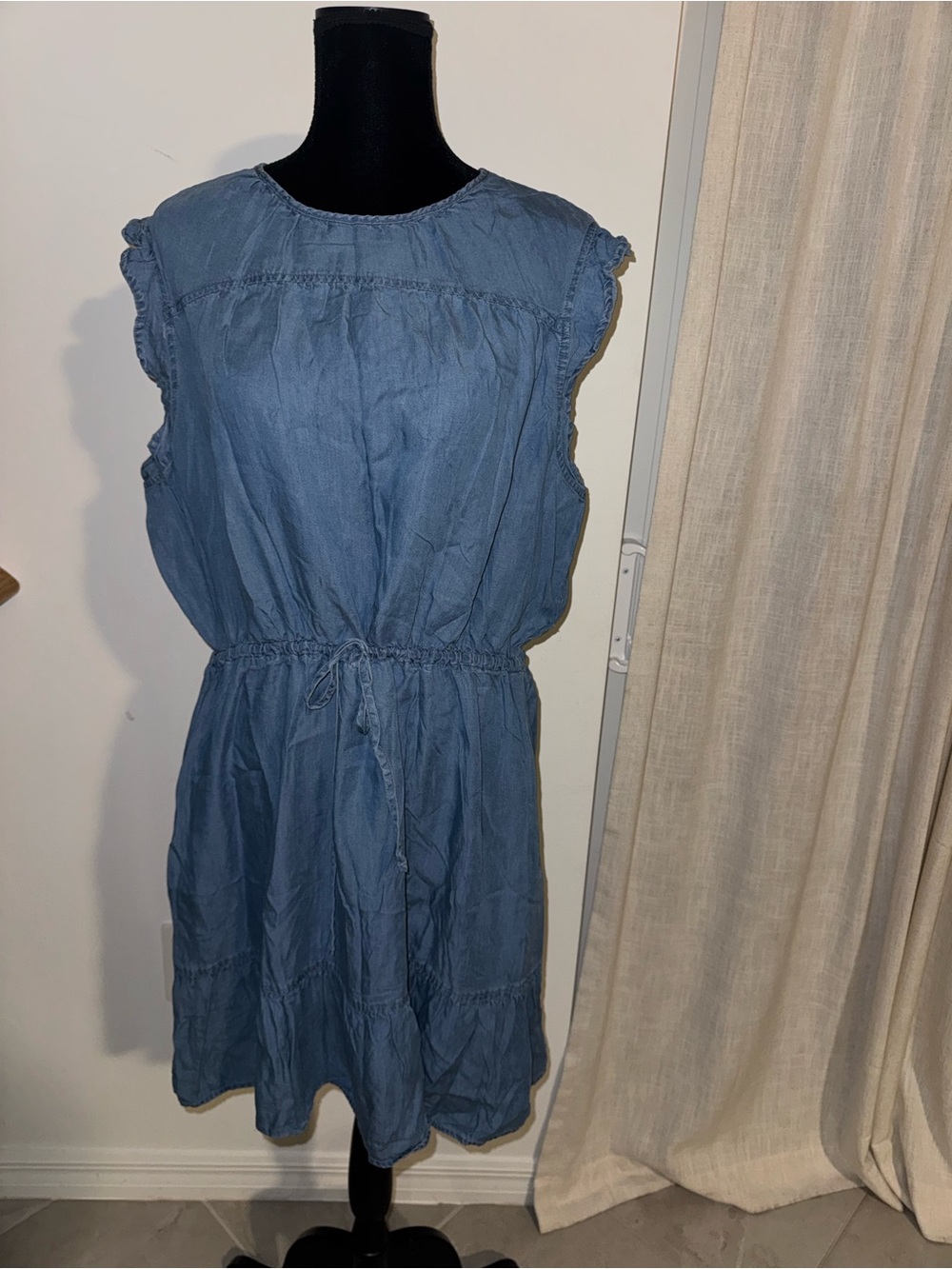 Time and Tru Soft Blue Sleeveless Tie-Waist Dress